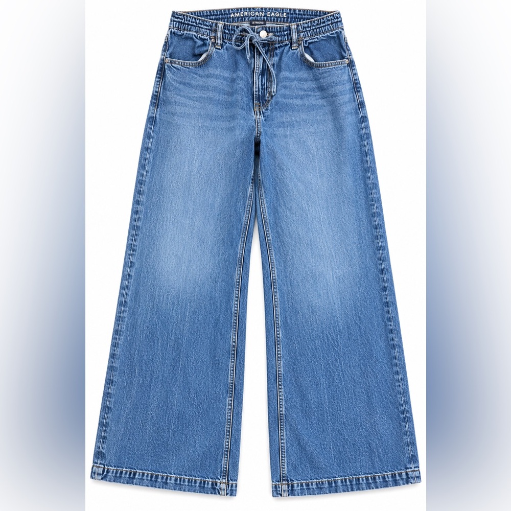 American Eagle Outfitters Wide Leg Drawstring Jeans - Blue